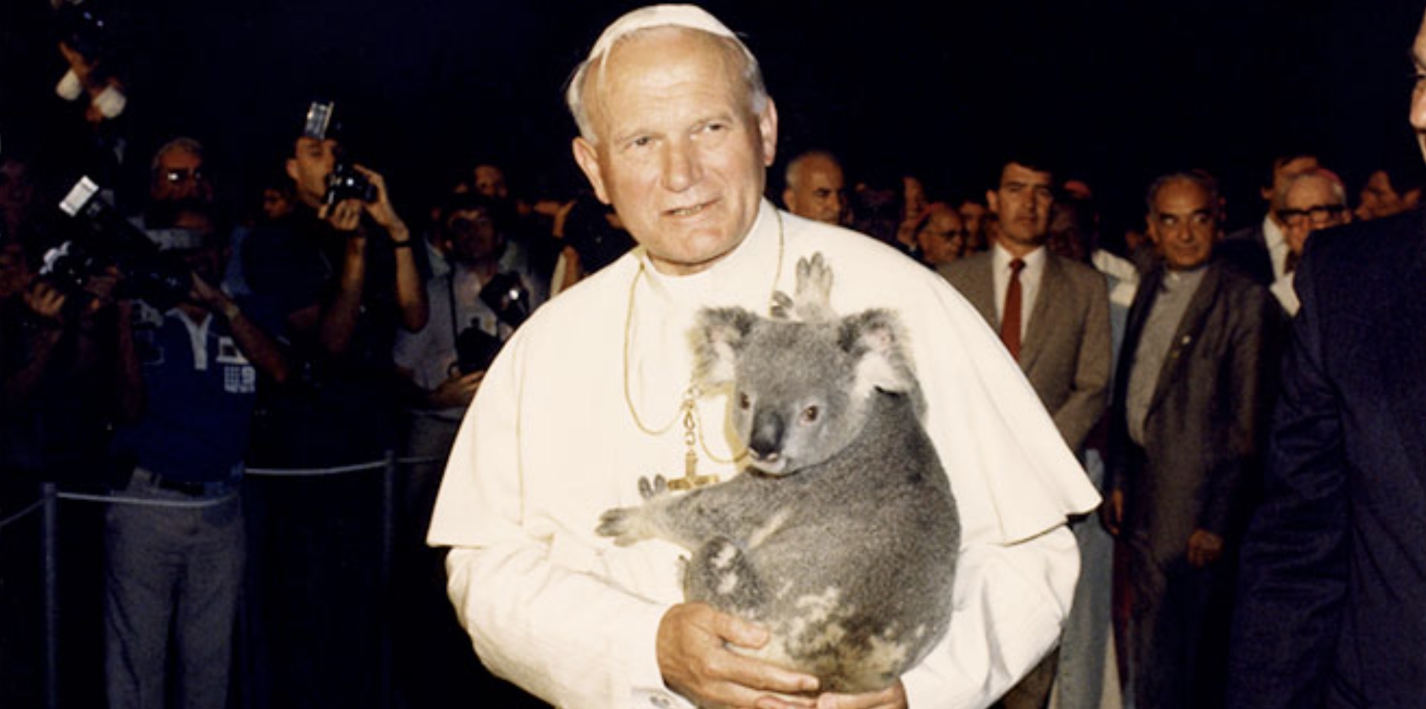Pope John Paul II with a koala during his visit to Australia